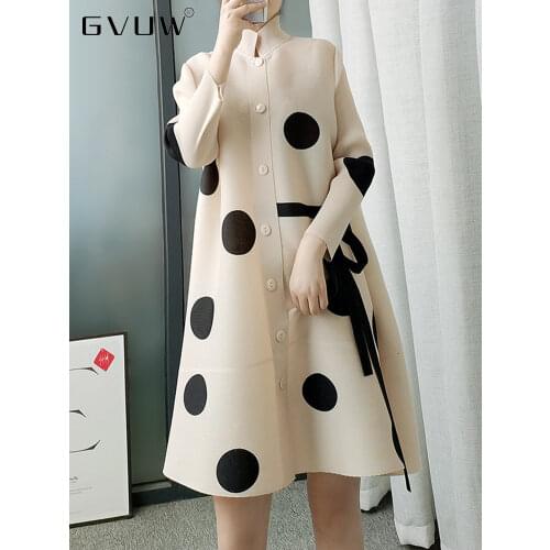 GVUW One Pleat Person Lady Pleated Coat 2021 Summer Autumn Wave Point Cardigan Loose Windbreaker Stand Collar Fashion KB62865