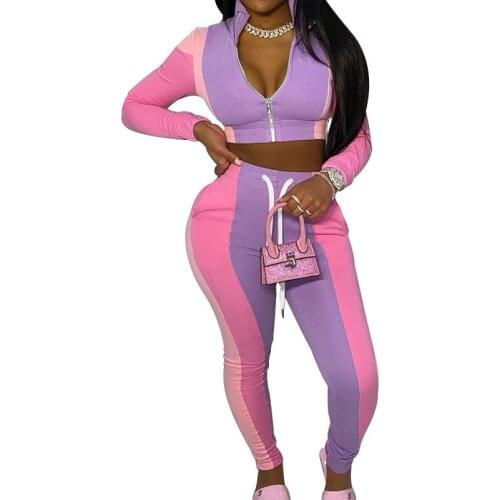 SUJYing Summer New Fashion Women Close-fitting Long Sleeve Color Matching Casual Top Sportswear Suit