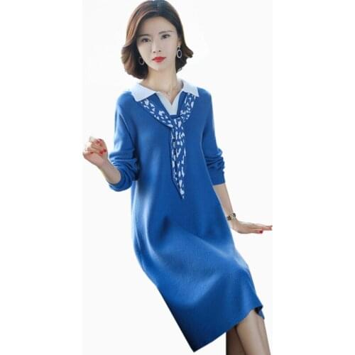 Women 2019 Autumn and Winter new Casual Knitted Sweater Dress fashion Long Sleeve Knee-Length dress women