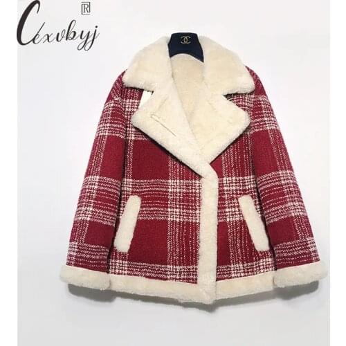 Winter Thick Plaid Woolen Coat Korean Fashion Cashmere Jackets Women 2021 Plus Size Lamb Velvet Parkas Snow Wear Warm Overcoat