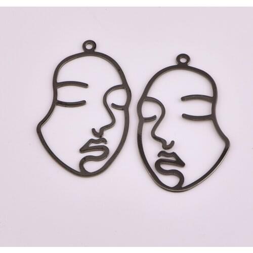 10PCS 26x44mm hollow face contour charm earrings pendant connector Diy handmade earring accessories