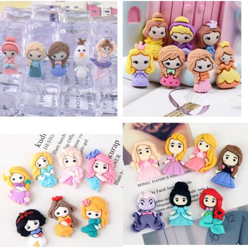 10Pcs/Lot Kawaii Resin Cabochon Flatback Cartoon Princess Girl for Hair Bows Accessories DIY Scrapbooking Phone Decoration