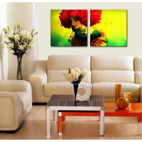 2 pcs Giclee Canvas Prints colorful fashion cute girl Wall pictures for Home Decoration living room cuadros unframed
