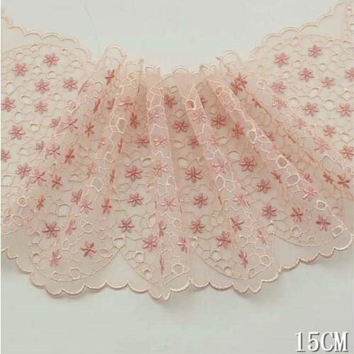 2Yards Bilateral Flower Embroidered Lace Trim Mesh Tulle Cute Fabric Sewing Craft Patchwork Handmade Childrens Dress Decoration
