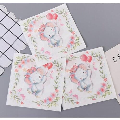 33*33cm 20pcs/lot Animal Theme Decoupage Cute Paper Napkins Elephant Servilletas Babay Shower Childrens Birthday Party Decor