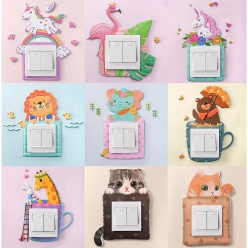 YUYU 3D Wall Silicone On-Off Switch Luminous Light Switch Outlet Wall Sticker Animal Unicorn Flamingo Cover Cartoon Room Decor