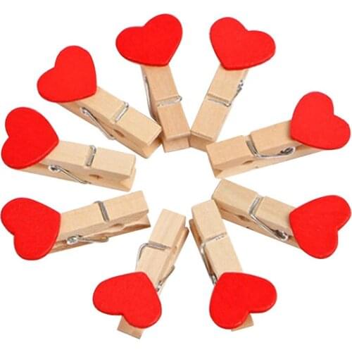 50PCS Heart Shaped Wooden Photo Paper Clips Valentines Day Home Decor Birthday Wedding Anniversary Party Decoration