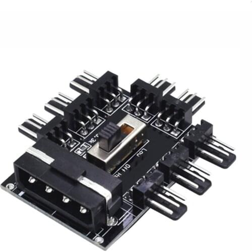 8-Port Cooler Cooling Fan Hub Splitter Cable 12V PWM SATA 4-Pin Molex to 8-Channel 3Pin Power Supply Adapter For Mining