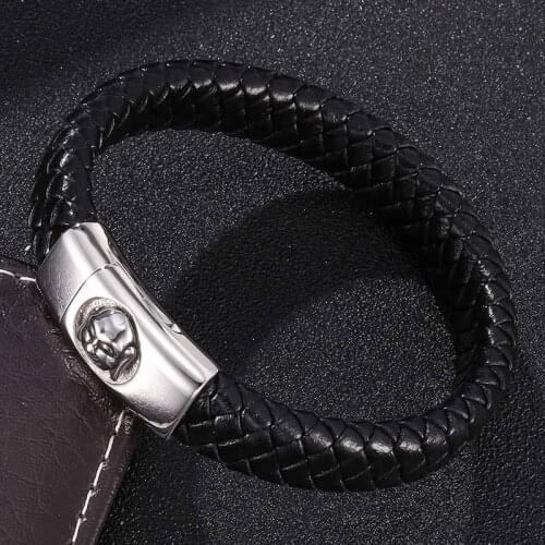 Buddha Head Accessories Magnetic Buckle Genuine Leather Bracelet & Bangle For Men Women Bracelet Lucky Fashion Jewelry SP0316