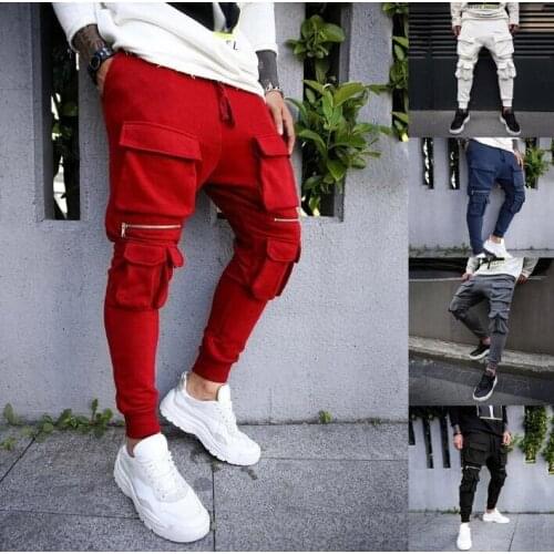 Jogger men pencil pants casual sport Men pants Pocket Hip Hop Solid Color Fitness Slim Fashion Casual Sports Pants Tide