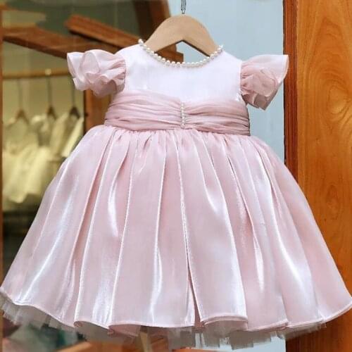 Baptism Pink Ceremony Gown Girl Beading 1st Birthday Baby Girl Elegant Princess Dresses Party Christening Vestidos A568