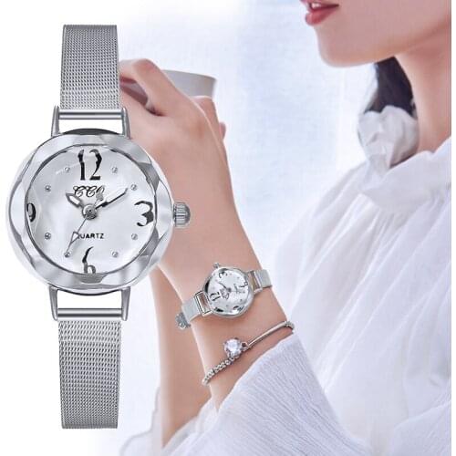 Women Stainless Steel Mesh Belt Watch Water Ripple Dial Watches Ladies Quartz Bracelet Dress Wristwatch