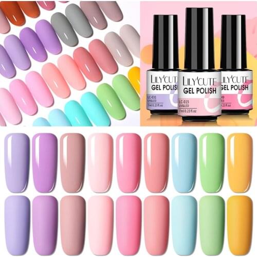 LILYCUTE 7ml Glitter UV Gel Nail Polish Semi Permanent Nude Color Gel Varnish Base Top Coat Soak Off Gel Varnish