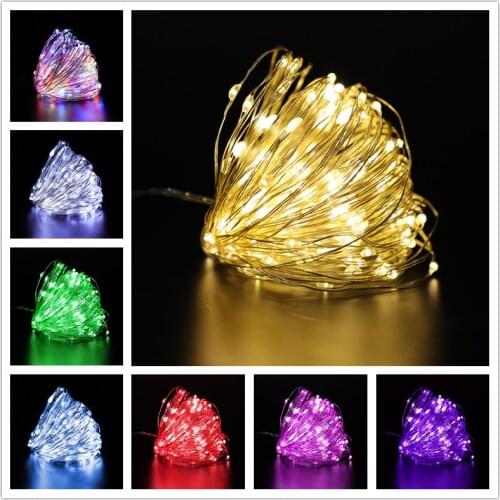 Garland on Batteries Fairy Lights 5M 10M Christmas Lights LED String Light Silver Wire Powered By Battery Batter or USB Light