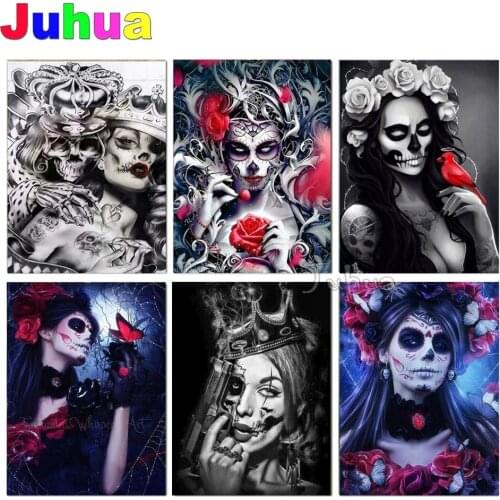 Gothic art 5D DIY Diamond Painting Sexy Skulls Woman,roses Cross Stitch Mosaic Diamond Painting Rhinestones Full Square/round