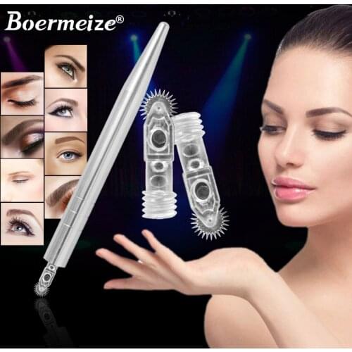 Microblading Needles Fog Eyebrow Permanent Makeup Kit with Manual Pen Roller Pin Needles 3D Embroidery Coloring Tattoo Needles