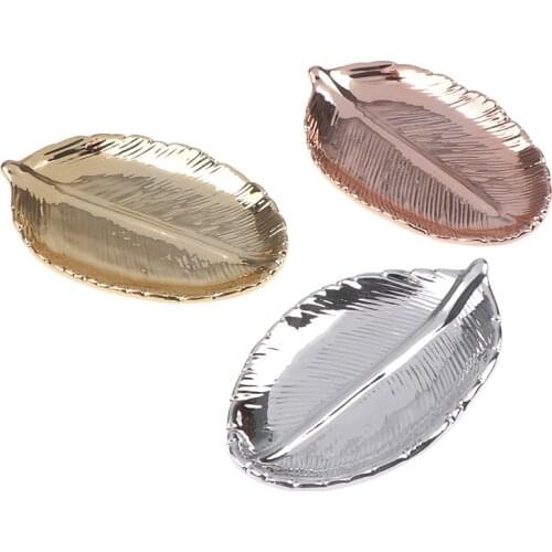 1PC Ceramic Leaves Plate Tree Leaf Jewelry Dessert Gold/Silver Storage Tray Ceramics Jewelry Trinket Dish