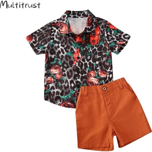Multitrust 1-6Y Kid Baby Boys Clothes Sets Floral Short Sleeve Shirts Tops+Solid Shorts Outfits