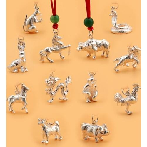 Sterling silver zodiac pendant rat ox tiger rabbit dragon snake horse sheep monkey rooster dog pig animal furnishings