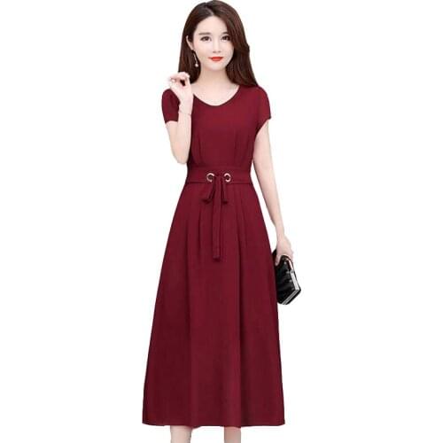 Summer autumn plus size dress womens fashion sexy V-neck mid-length over-knee dresses Slim was thin cover belly women dresses