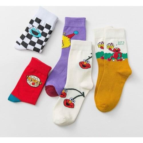 Cute Kindergarten Sesame Street In The Pile Pile Socks Female Chic Wild Sports Cotton Socks Long Socks Funny Socks Vintage