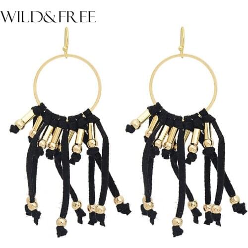 Wild&Free Fashion Round Circle Tassel Drop Earrings For Women Handcraft Pink Suede Party Earrings Female Earing Jewellery Gift
