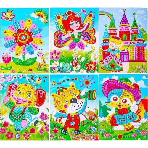 Mosaic Stickers Puzzle Art Kits 8 pcs Sparkle DIY Handmade Crafts Crystal Paste Painting Toys Kids Early Education Creative Gift