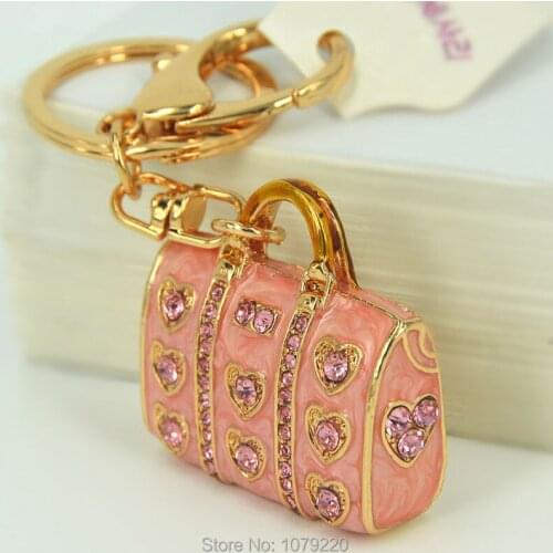 New Fashion Arrive CR Heart Handbag Love Keychain Keyring Rhinestone Crystal Charm Pendant Key Bag Chain Gift