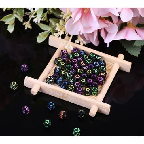 New style 100pcs6*6 square beaded handmade accessories DIY jewelry accessories big hole star and moon love carved beads