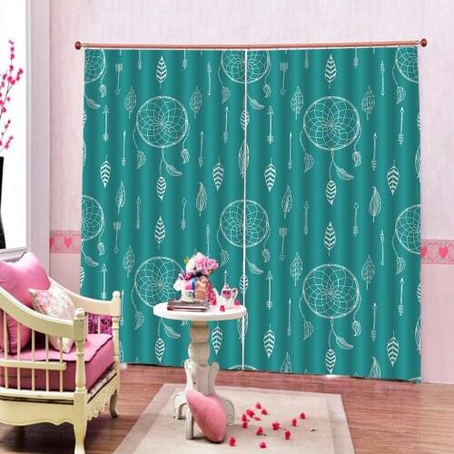 Custom Bohemia style Handmade Gridlines Leaves Earrings Curtain For Living room bedroom Blackout Window Drapes Decor Sets