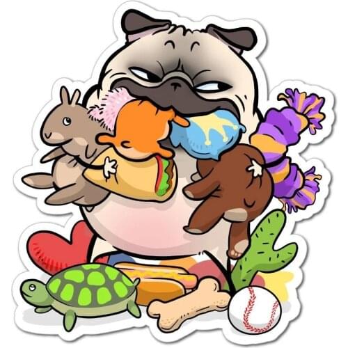 S40805# Various Sizes Funny Self-adhesive Decal Toys Pug Car Sticker Waterproof Auto Decors on Bumper Rear Window