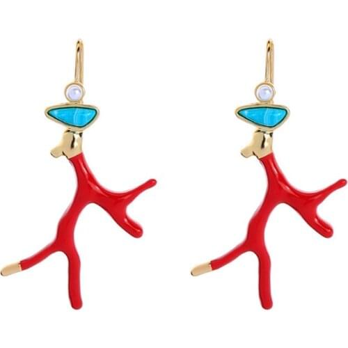 Y166 Red Enamel Coral Antlers Acrylic Resin Drop Earrings Girl Fashion Jewelry