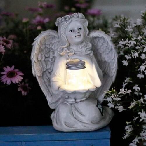 Outdoor Glass Bottle Solar Light Resin Angel Sculpture Courtyard Villa Park Accessories Crafts Garden Lawn Balcony Decoration