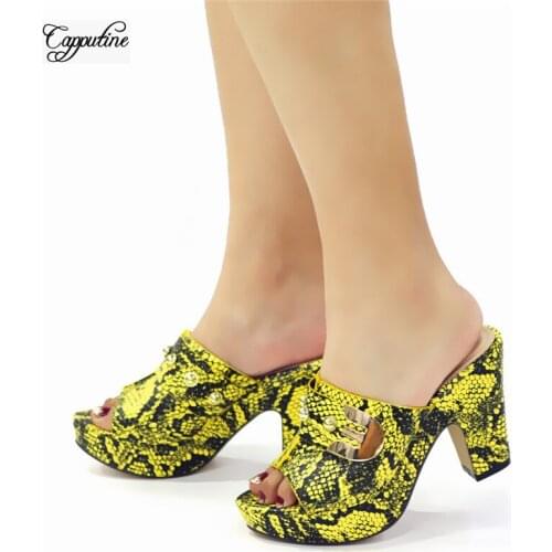 Fashion Yellow African Lady High Heel Pump Shoes For Wedding Party CR2121 Heel Height 10CM