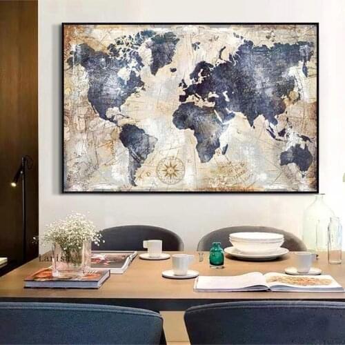 Vintage World Map Canvas Painting Poster Printing Wall Pictures for Living Room Modern Art Map Posters Home Decoration Mural