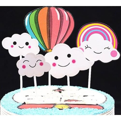 1 Set balloon Cloud Happy Birthday Cake Topper Cupcake Dessert Decoration Supplies for Birthday Party Celebration Cake Decorate