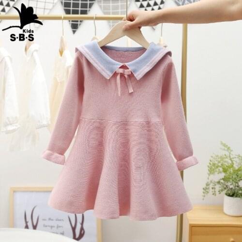Girls Knitted Sweater Dress 2020 Baby Rabbit Ear Lapel Korean Dress Spring and Autumn Childrens Long Sleeve Fashion Dress