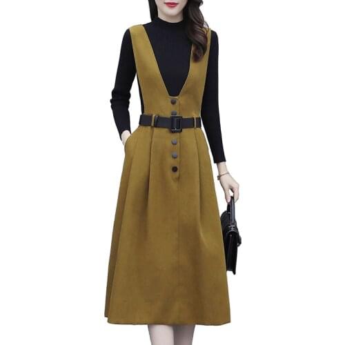 Women Fashion Dress 2021 New Add size Loose Winter Dresses Knitted Sweater Two-piece Sling Office Casual Vestir Female OK643