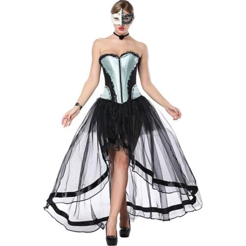 Womens Dancer Green Black Dress Witch Halloween Sexy Bust Skirt Gothic Corset Skirt with Skirt 2XL