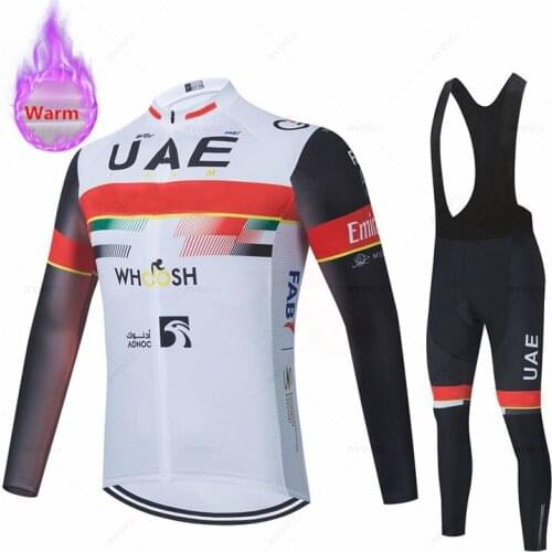 Uae Team Winter Thermal Fleece Cycling Jersey Set 2021 Racing Bike Cycling Suits Mountian Bicycle Cycling Clothing Ropa Ciclismo