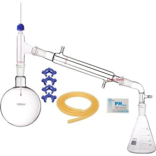 1000ml 24/40 Glass Distillation Vacuum Apparatus W/500ml Erlenmeyer Flask Lab Chemistry Kit