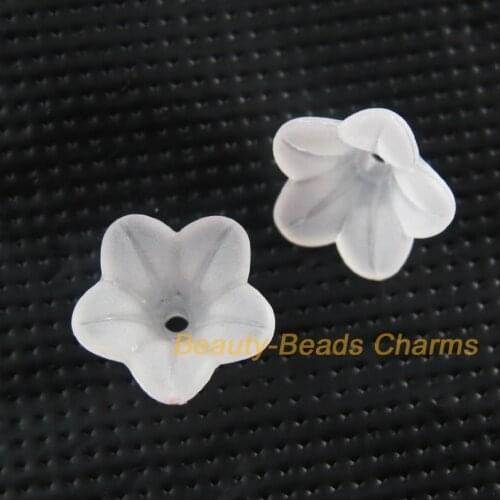 150 New Charms Acrylic Plastic Flower Horn Spacer End Bead Caps White 12mm