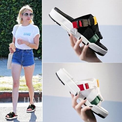 2017 Mixed Color Muffin Bottom Casual Sandals Women Open Toe Slipper Thick Bottom Gladiator Platform Beach Shoes Slippers Woman