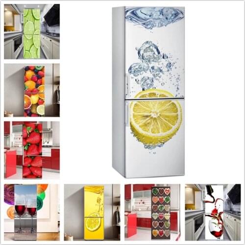 3D Fruit Vegetables Fridge Door Stickers Self Adhesive Refrigerator Freeze Sticker Art Fridge Door Cover Wallpaper Kitchen Decor