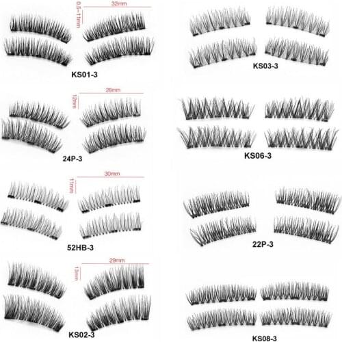 4pcs/pair new Three Magnetic Eyelashes No Glue 3D False Fake Eye Lashes Magnet Eye Lashes Extension Soft Hair Reusable Handmade