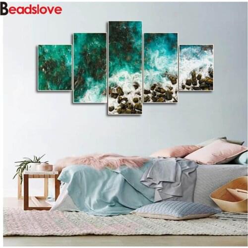 5 pcs diamond painting Abstract blue Sea,3d full square round drill,mosaic cross stitch 5d diamond embroidery kits home art