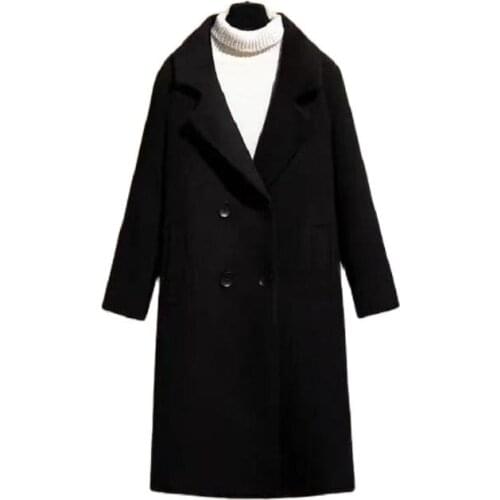 MRWILK Black Tweed Coat Womens Middle Long 2020 Autumn And Winter New Temperament Hepburn Style Thin And Thick Woolen Coat