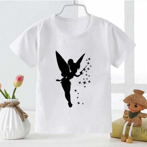 2021 New Summer Disney Children Cartoon Tinker Bell Friends Baby Girl Short Sleeve Kids T-Shirt White Casual Cozy Harajuku