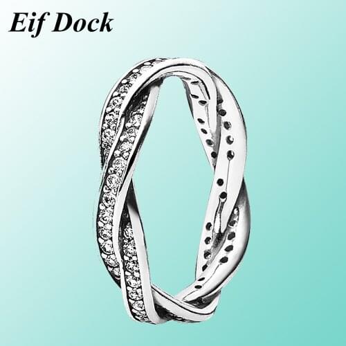 Eif Dock Hight Quality Twisted Rope Hemp Ring Silver Color Micro Cubic Zirconia Tail Ring Instagram Fashion Womens Jewelry