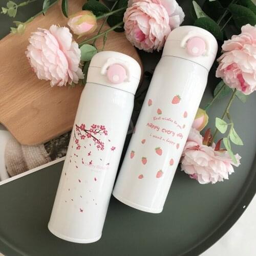 Fresh Art Thermos Hot Water Bottle Push type 304 Stainless Steel Pink White Vacuum Flask Coffee mug insulated Cup